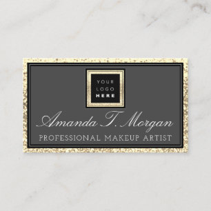Makeup Artist Eyelash Event Logo Grau Gold Glitzer Visitenkarte