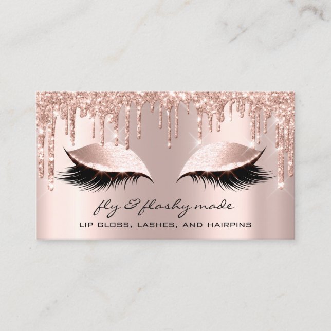 Makeup Artist Eyelash Glitzer Tropfen Rose Augen Visitenkarte (Vorderseite)
