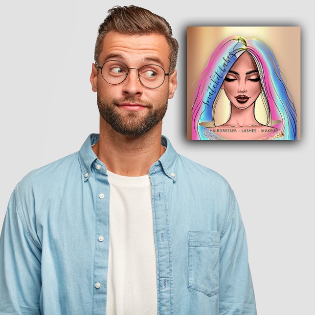 Makeup Artist Eyelash Hair Brow Lip Face Holograph Quadratische Visitenkarte (Makeup Artist Eyelash Hair Brow Lip Face Holograph Square Business Card)