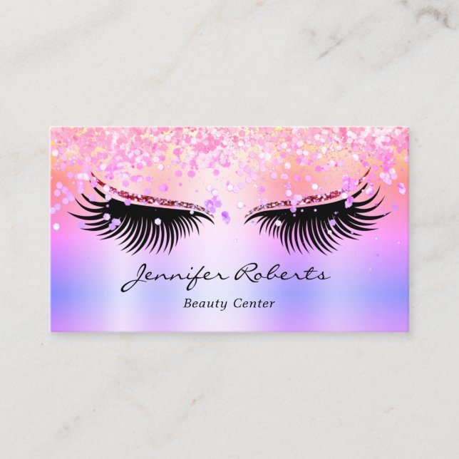 Makeup Artist Eyelash Holographic Glitzer QR Pink Visitenkarte (Vorderseite)