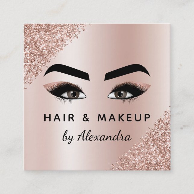 Makeup Artist Eyelash Lashes Glitzer Rose Gold Quadratische Visitenkarte (Vorderseite)