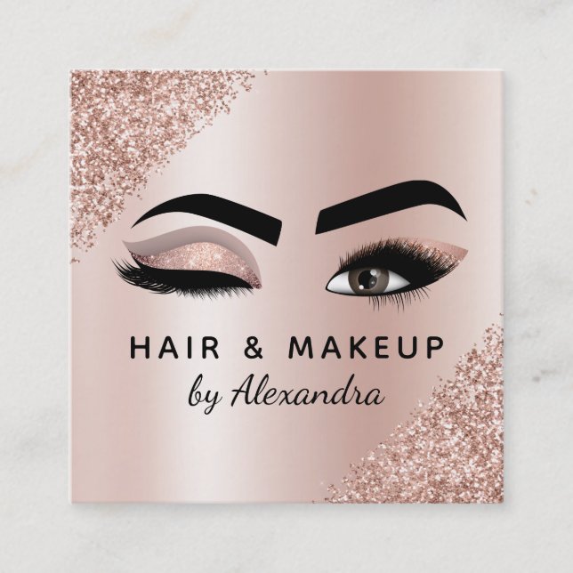 Makeup Artist Eyelash Lashes Glitzer Rose Gold Quadratische Visitenkarte (Vorderseite)