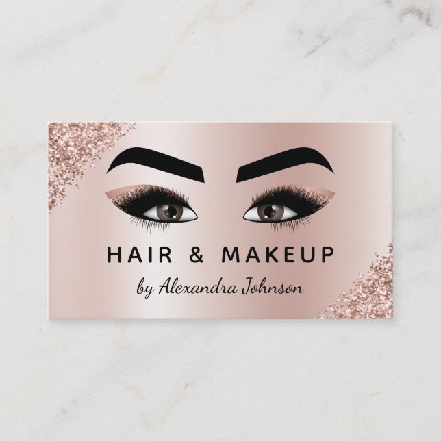 Makeup Artist Eyelash Lashes Glitzer Rose Gold Visitenkarte (Vorderseite)