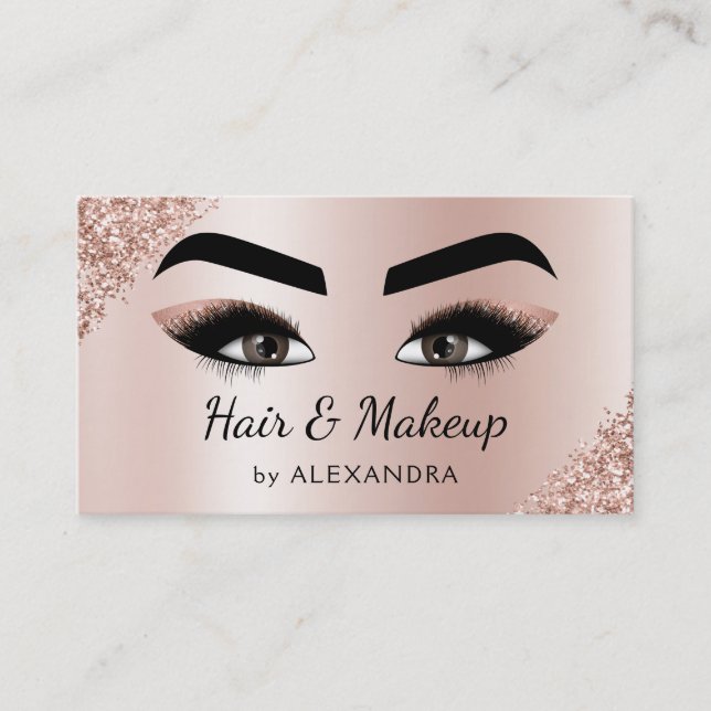 Makeup Artist Eyelash Lashes Glitzer Rose Gold Visitenkarte (Vorderseite)