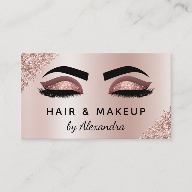 Makeup Artist Eyelash Lashes Glitzer Rose Gold Visitenkarte (Vorderseite)