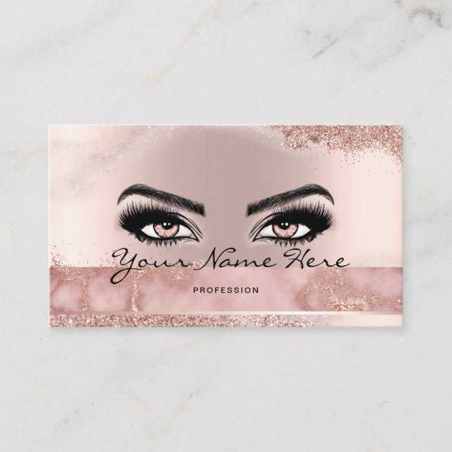 Makeup Artist Eyelash Lashes Glitzer Rose Visitenkarte (Vorderseite)