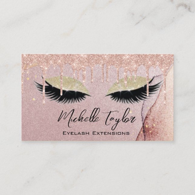 Makeup Artist Eyelash Lashes Glitzer Tropfen Rose Visitenkarte (Vorderseite)
