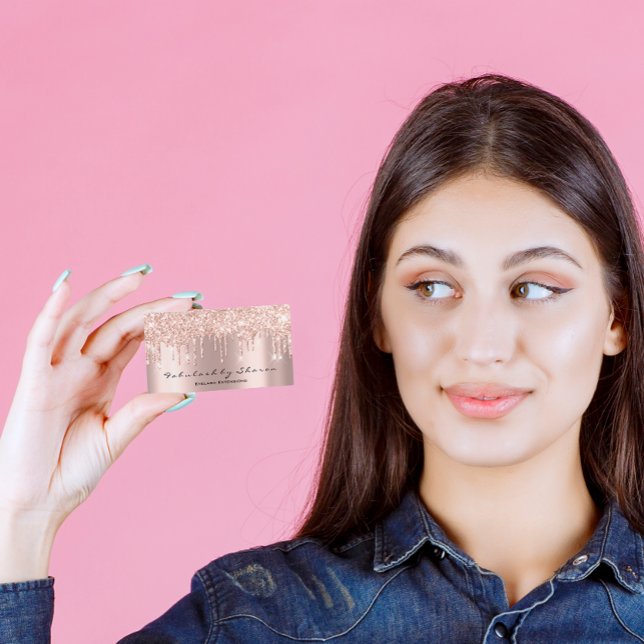 Makeup Artist Eyelash Lashes Glitzer Tropfen Rose Visitenkarte (Makeup Artist Eyelash Lashes Glitter Drips Rose Business Card)