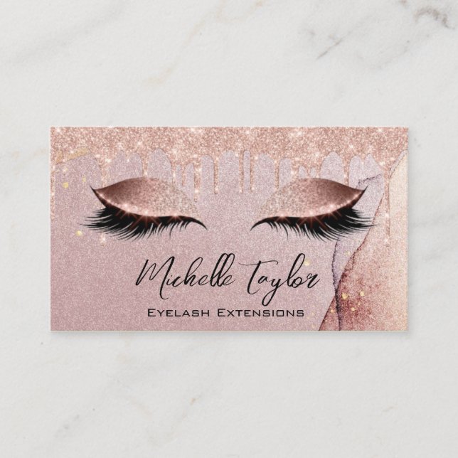 Makeup Artist Eyelash Lashes Glitzer Tropfen Rose Visitenkarte (Vorderseite)
