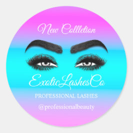 Makeup Artist Eyelash Logo Lila Ombre Blue Pink Runder Aufkleber