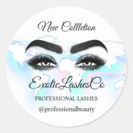 Makeup Artist Eyelash Logo World Blue Map Runder Aufkleber