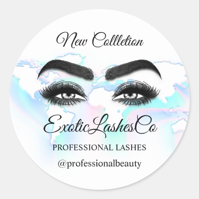 Makeup Artist Eyelash Logo World Blue Map Runder Aufkleber (Vorderseite)