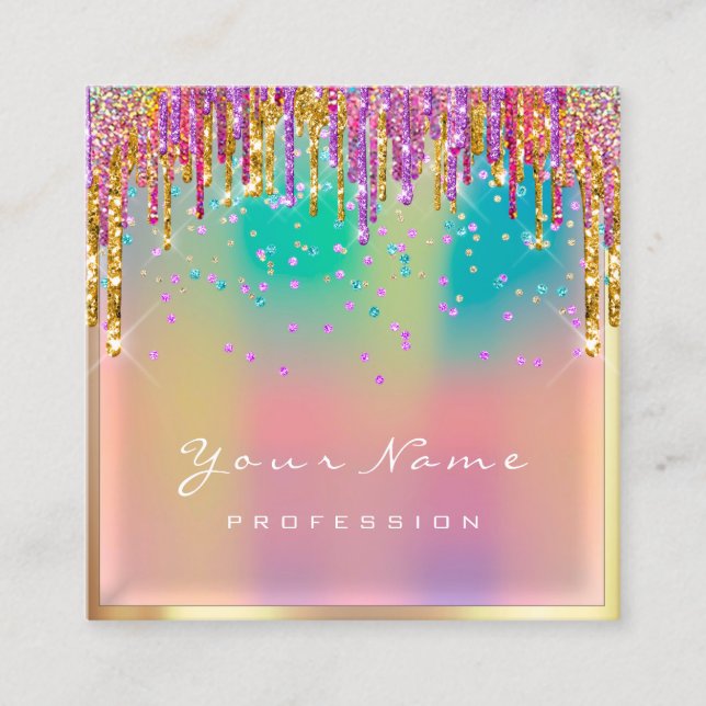 Makeup Artist Eyelash Pink Gold Glitzer Holograph Quadratische Visitenkarte (Vorderseite)