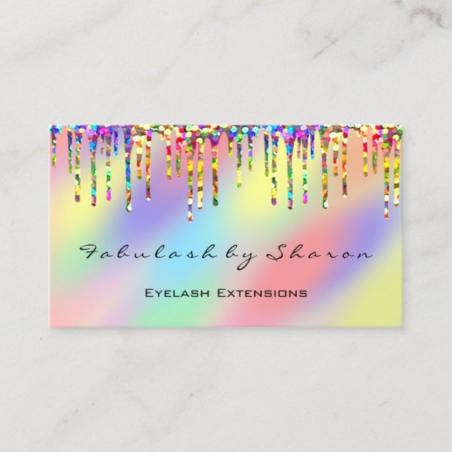 Makeup Artist Eyelash Rainbow Tropfens Holograph Visitenkarte (Vorderseite)