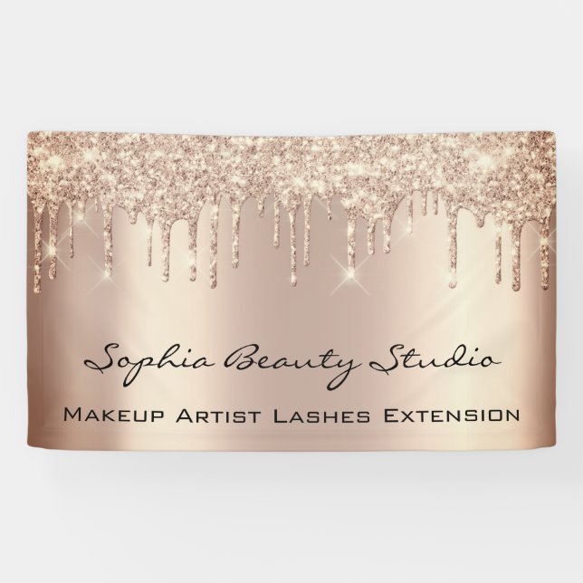 Makeup Artist Eyelash Rose Gold Tropfen Glitzer Banner (Horizontal)