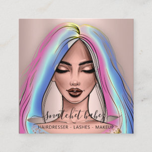 Makeup Artist Eyelashes Brows Rose Holograph  Quadratische Visitenkarte