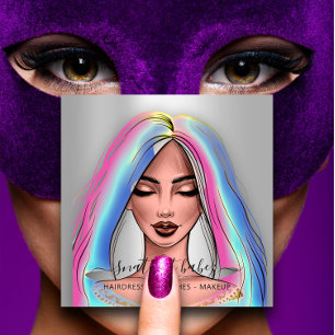Makeup Artist Eyelashes Brows Silver Holograph Quadratische Visitenkarte
