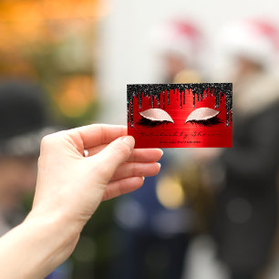 Makeup Artist Eyelashes Extension Red Black Tropfe Visitenkarte