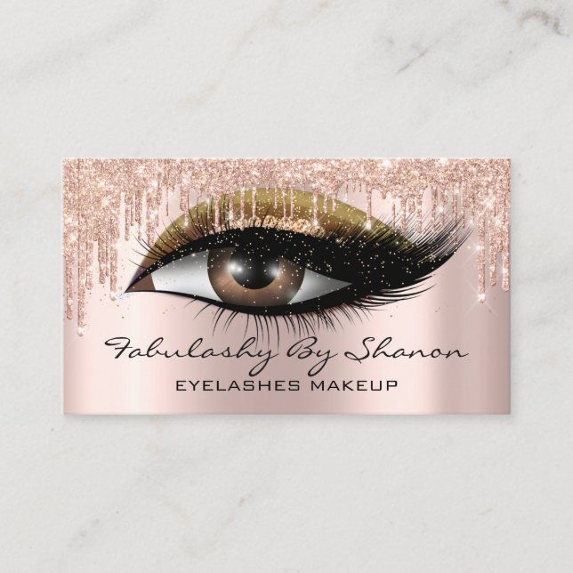 Makeup Artist Eyelashes Glitzer Tropfen Rose Gold Visitenkarte (Vorderseite)