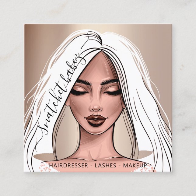 Makeup Artist Eyelashes Haare Brows Rose White Squ Quadratische Visitenkarte (Vorderseite)