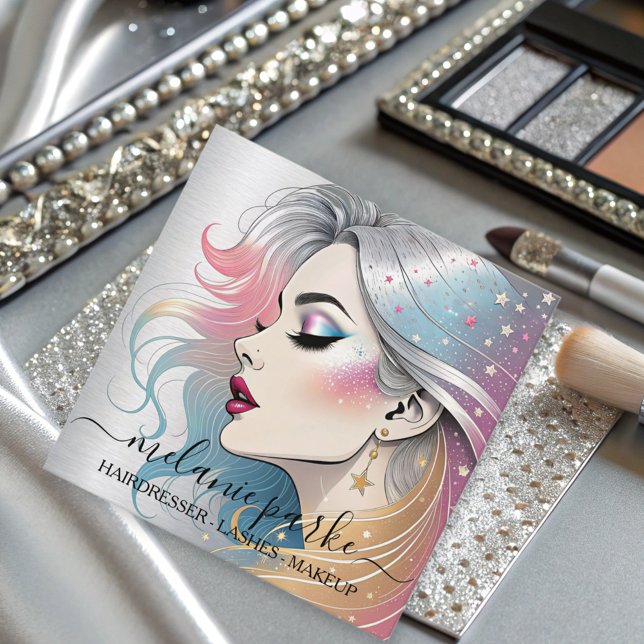 Makeup Artist Eyelashes QR Code Silver Quadratische Visitenkarte (Von Creator hochgeladen)