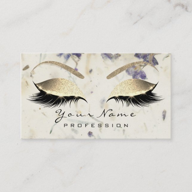 Makeup Artist Eyes Lash Glitzer Gold Lila Elfenbei Visitenkarte (Vorderseite)