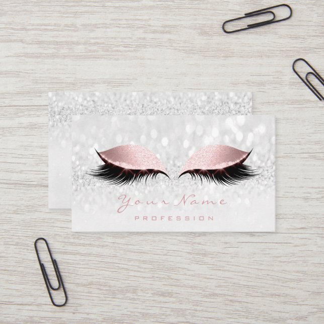 Makeup Artist Eyes Lashes Glitzer Pink Blush Grau Visitenkarte (Vorderseite/Rückseite Beispiel)
