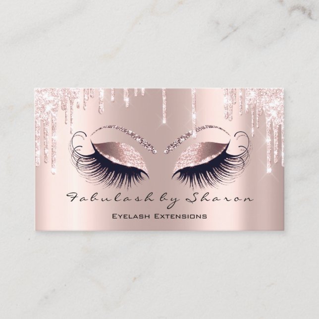 Makeup Artist Eyes Lashes Glitzer Rose Tropfen Lux Visitenkarte (Vorderseite)