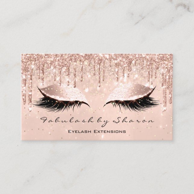 Makeup Artist Eyes Lashes Glitzer Tropfen Rose Gol Visitenkarte (Vorderseite)