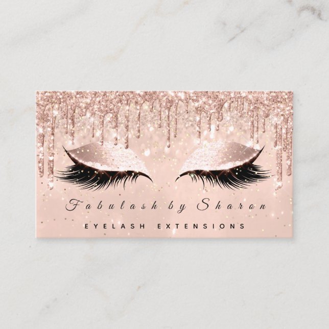 Makeup Artist Eyes Lashes Glitzer Tropfen Rose Gol Visitenkarte (Vorderseite)