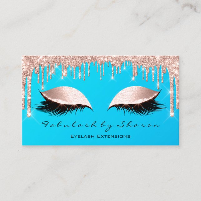 Makeup Artist Eyes Lashes Glitzer Tropfen Rose Visitenkarte (Vorderseite)