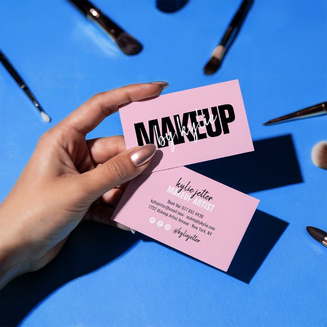 Makeup artist fett signieren Skript pastellrosa Visitenkarte (Makeup artist bold signature script pastel pink)
