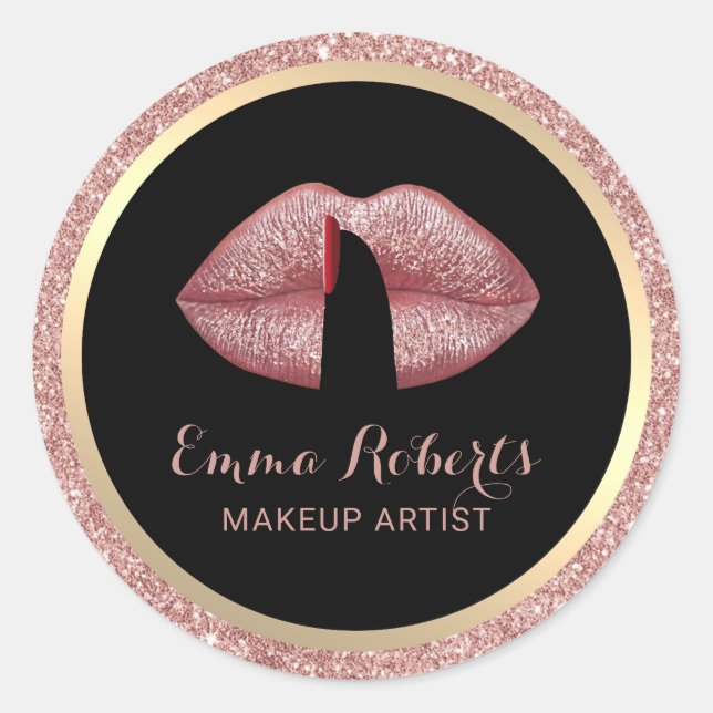 Makeup Artist Finger on Lips Rose Gold Salon Runder Aufkleber (Vorderseite)