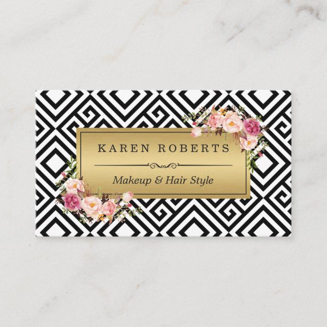 Makeup Artist Floral Gold Abstrakt Geometric Visitenkarte (Vorderseite)
