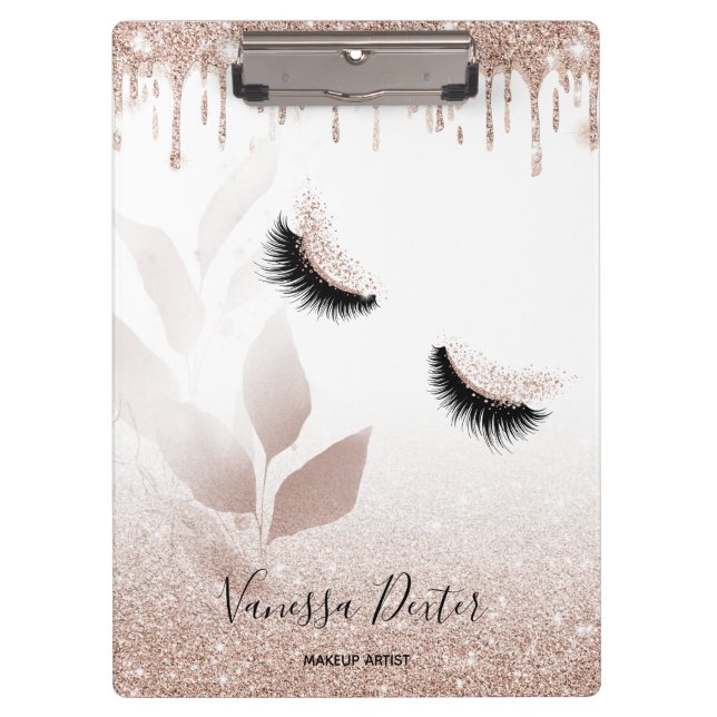 Makeup Artist Floral Lashes Tropfen Rose Gold Klemmbrett (Vorderseite)