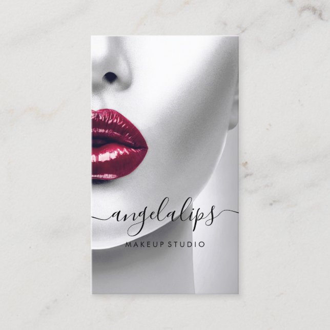 Makeup Artist Foto Rote Lippen Bordeaux Elegant Visitenkarte (Vorderseite)