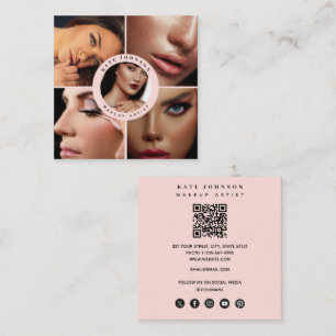 Makeup Artist Fotos QR Code Social Media Icons Quadratische Visitenkarte
