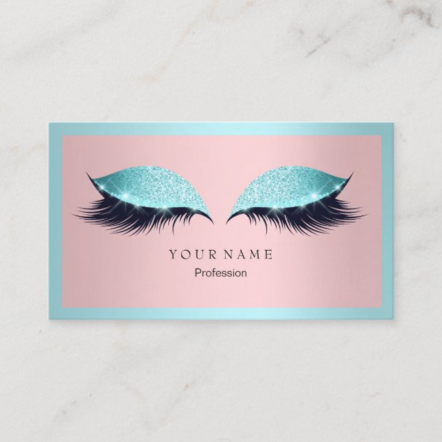 Makeup Artist Frame Glitzer Auge Aqua Tiffany Rosa Visitenkarte (Vorderseite)