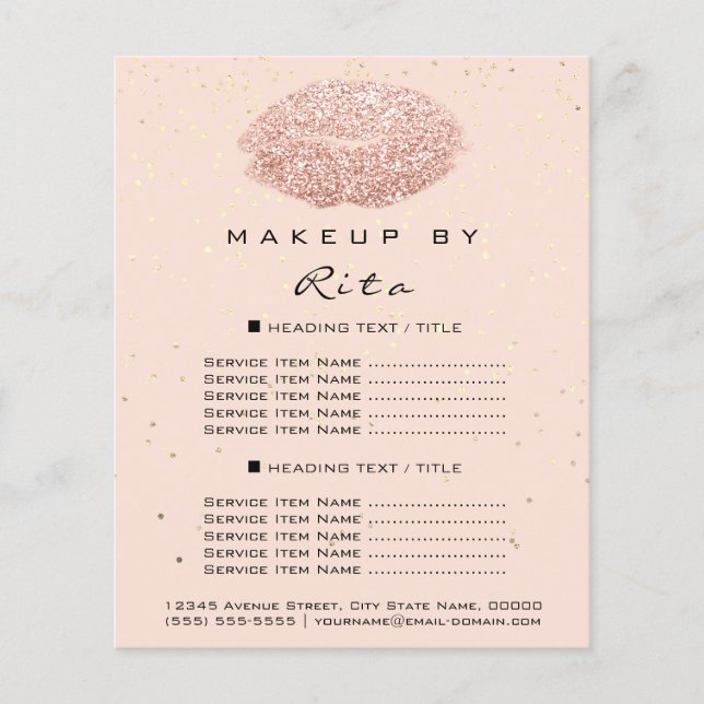 Makeup Artist Glitzer Gold Confetti Preisliste Lif Flyer (Vorne)
