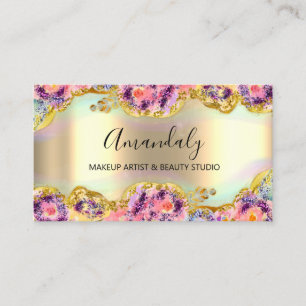 Makeup Artist Glitzer Gold Wreath Floral Visitenkarte