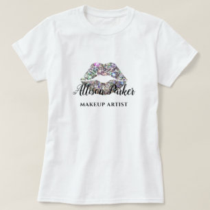 MAKEUP ARTIST Glitzer Logo Kiss Name T-Shirt