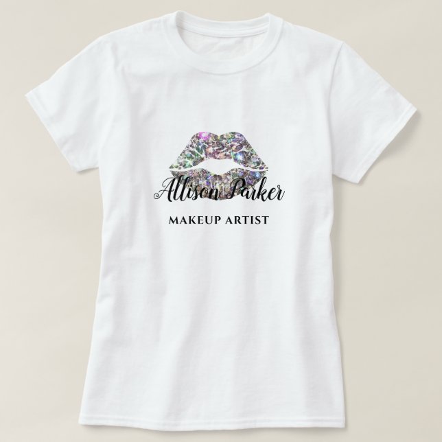 MAKEUP ARTIST Glitzer Logo Kiss Name T-Shirt (Design vorne)