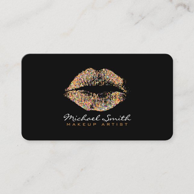 Makeup Artist Glitzer Multicolor Lippen Visitenkarte (Vorderseite)