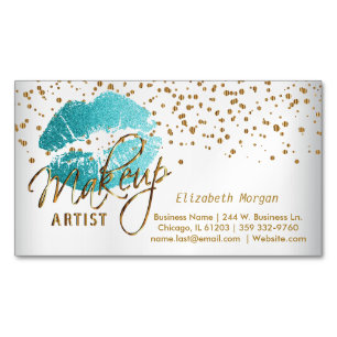 Makeup Artist - Gold Confetti & Aquamarin Lips - S Magnetische Visitenkarte