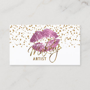 Makeup Artist Gold Confetti Dots & So Pink Lippen Visitenkarte