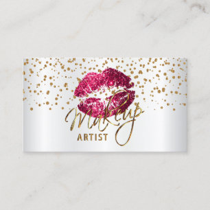 Makeup Artist Gold Confetti & Hot Pink Lips Satin Visitenkarte