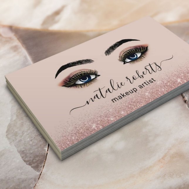 Makeup Artist Gold Eyelash Rose Gold Glitzer Salon Visitenkarte (Von Creator hochgeladen)
