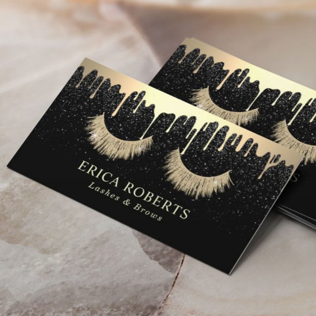 Makeup Artist Gold Eyelash Salon Trendy Tropfen Visitenkarte (Von Creator hochgeladen)