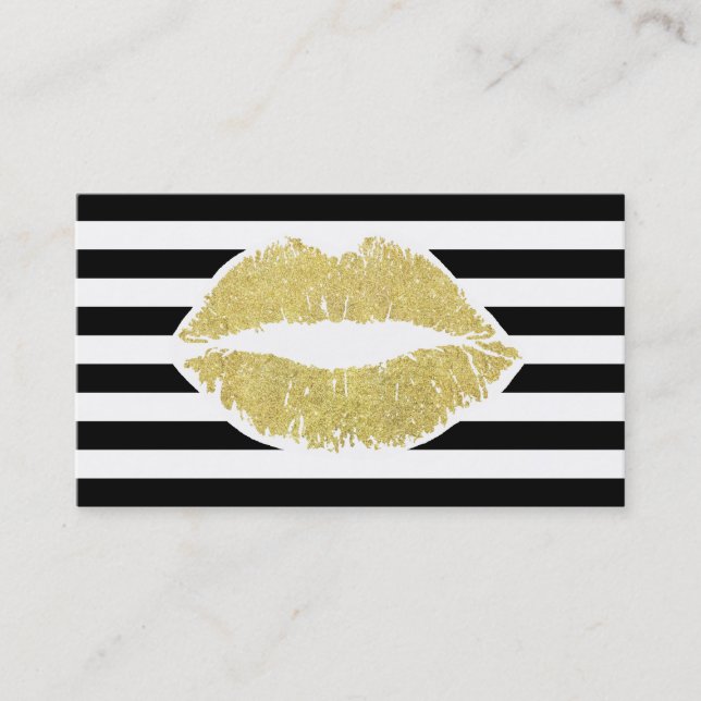 Makeup Artist | Gold Glitzer Lips Modern Strips Visitenkarte (Vorderseite)