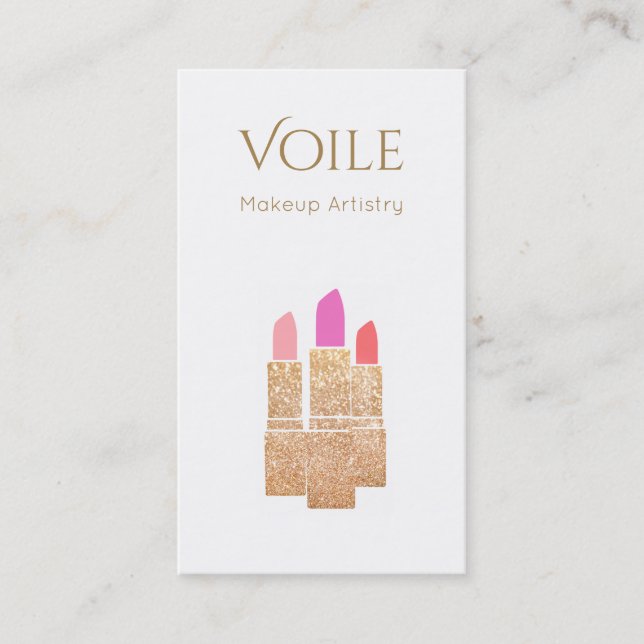 Makeup Artist Gold Glitzer Lipstick Beauty Salon Visitenkarte (Vorderseite)